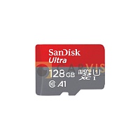 MicroSD карта SanDisk Ultra емкостью 128 ГБ, предназначенная для высокоскоростной записи и хранения данных в устройствах автомобильного видеонаблюдения и других цифровых устройствах.